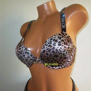 VICTORIA'S SECRET Very Sexy Push Up Bra 32D Shine Strap Leopard Smooth Satin $69